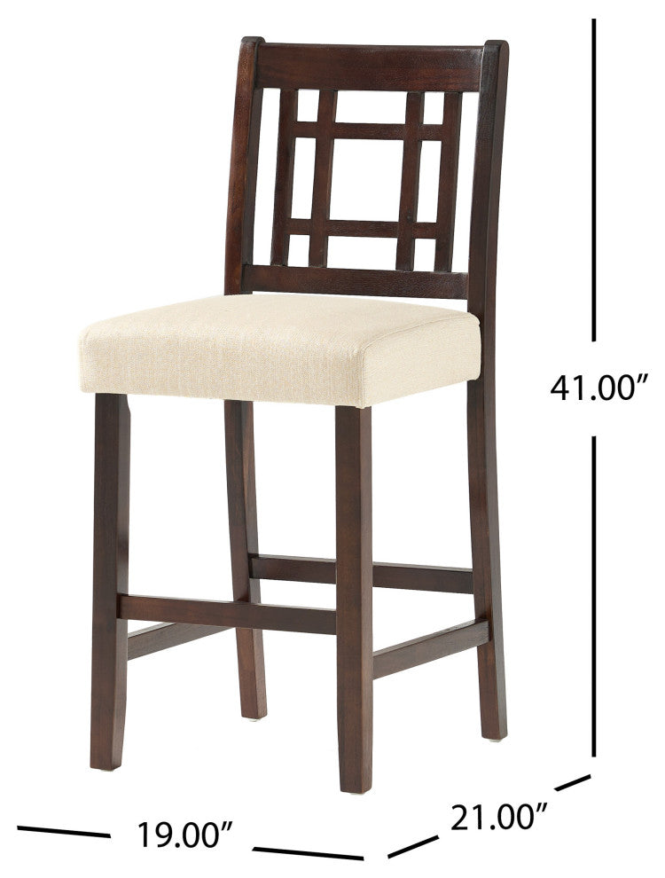 GDF Studio Etodens Mahogany Acacia Counter Stool with Beige Cushions, Set of 2