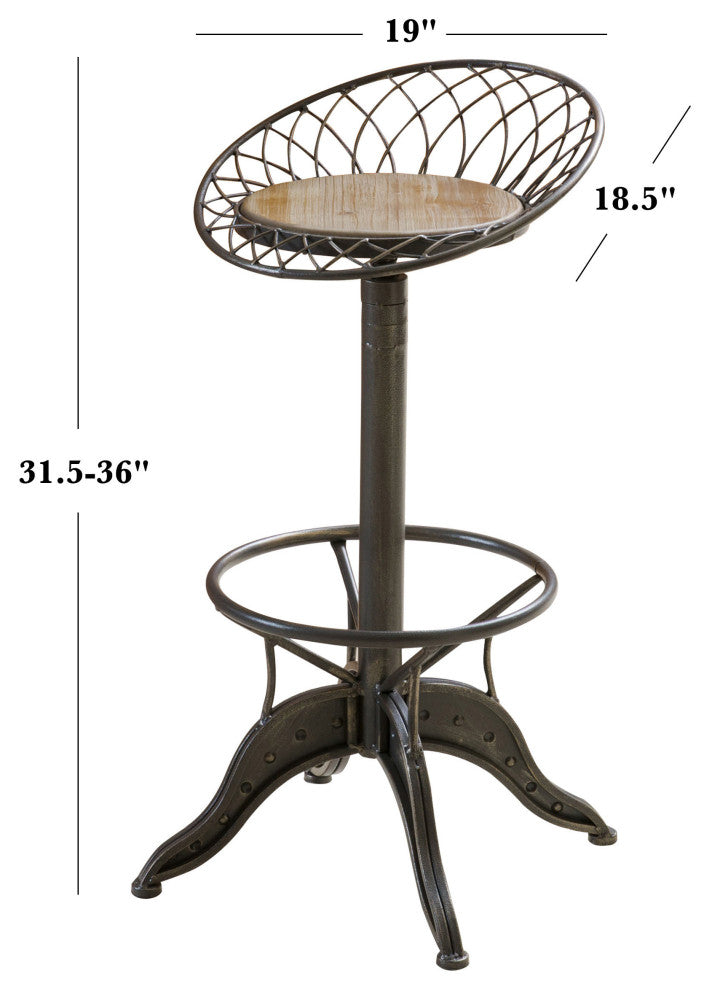 GDF Studio Aero Industrial Firwood Adjustable Height Bar Stool