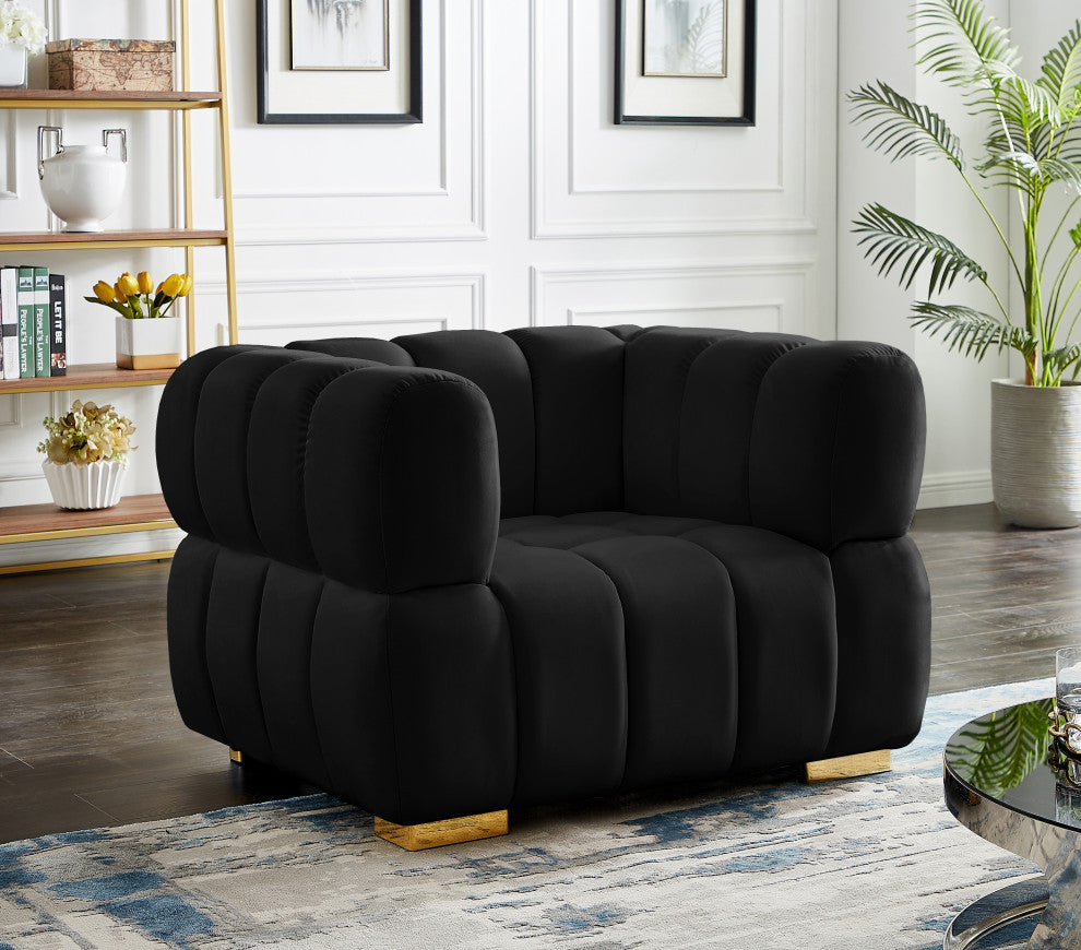 Gwen Velvet Upholstered Chair, Black, Chair