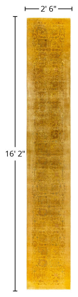 Overdyed One-of-a-Kind Hand-Knotted Area Rug Yellow, 2' 6" x 16' 2"