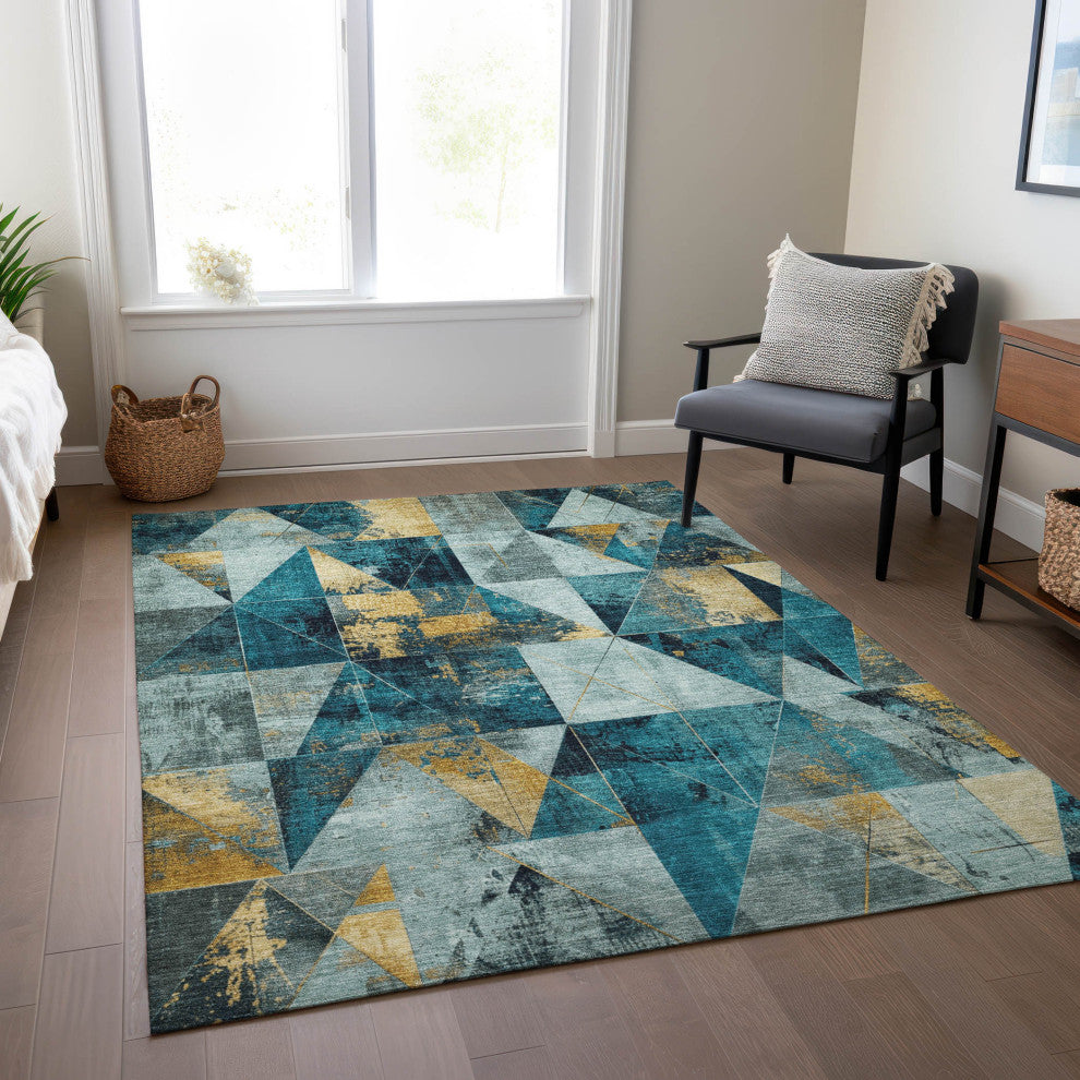 Machine Washable Indoor/Outdoor Chantille ACN1888 Teal 9' x 12' Rug