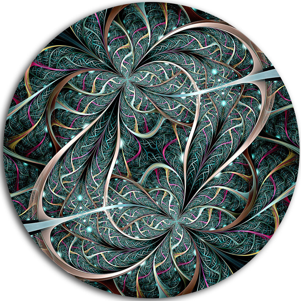Dark Green Purple Digital Art Fractal Flower, Disc Metal Wall Art, 36"