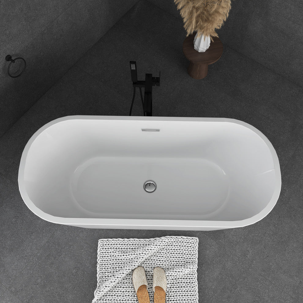 Acrylic Freestanding Soaking Bathtub in White, 67"29