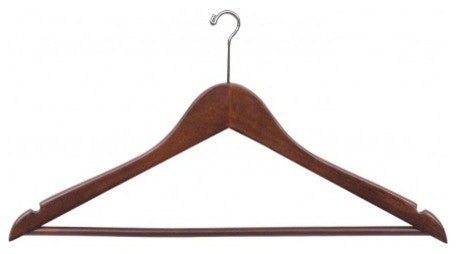 Wooden Anti-Theft Security Suit Hanger, Walnut/Chrome Finish, Box of 100