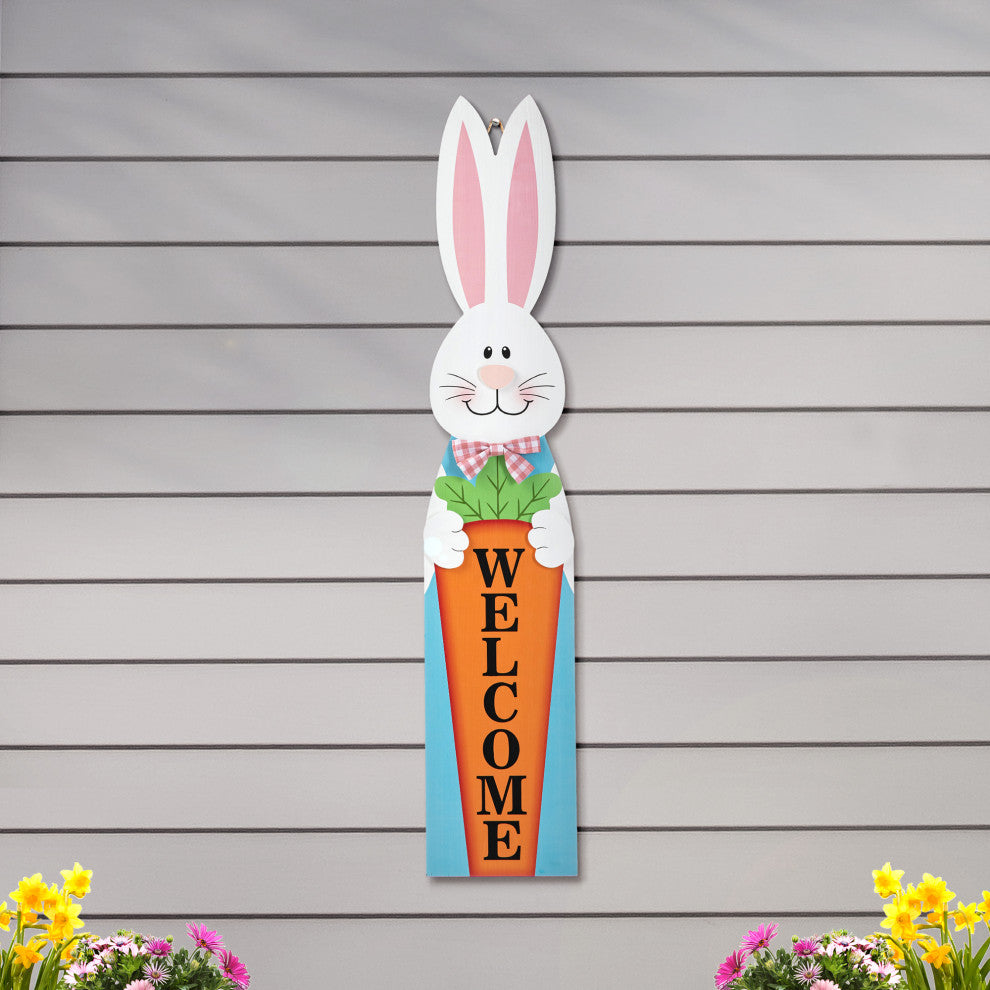 42"œH Easter Wooden Bunny Welcome Porch Sign