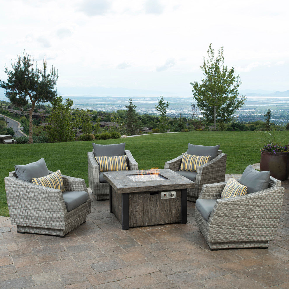 Cannes 5 Piece Sunbrella Outdoor Patio Fire Chat Set, Charcoal