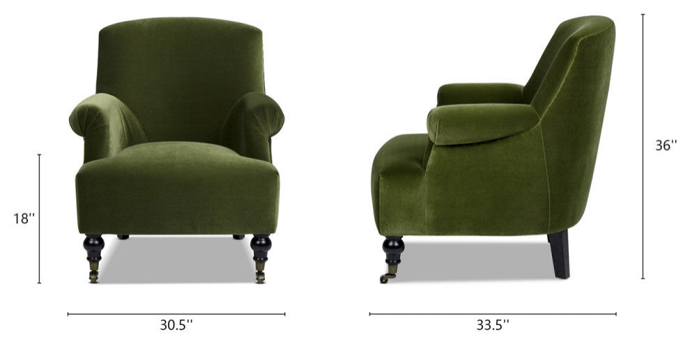 Eloise 30" Pleated Sock Arm Accent Armchair, Olive Green Performance Velvet