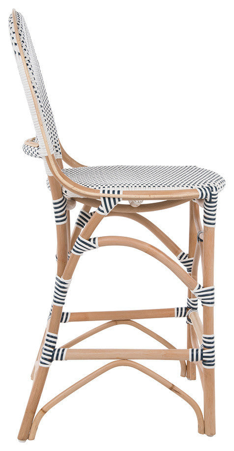 Rattan Bistro Bar Chair, White and Blue, Counterstool