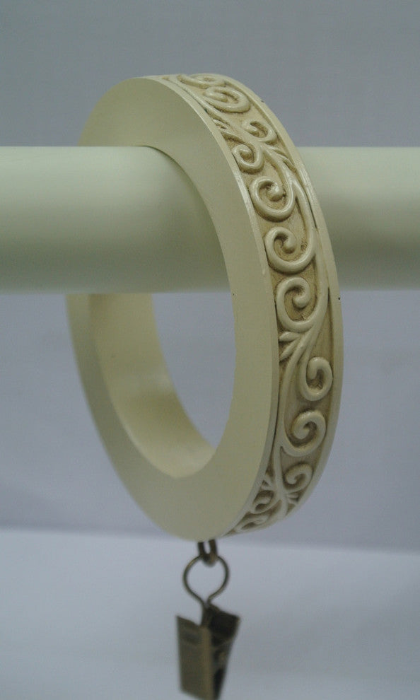 2 1/2" Scroll Designer Curtain Rings, Ivory, Set of 8