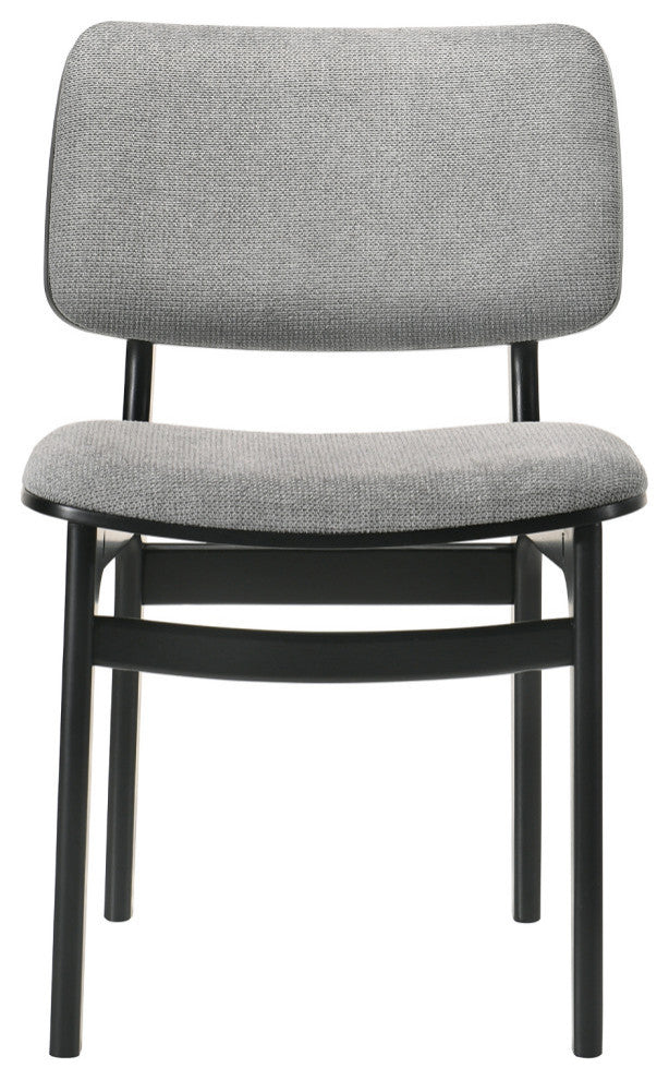 Lima Wood Dining Accent Chairs, Black Finish and Gray Fabric, Set of 2