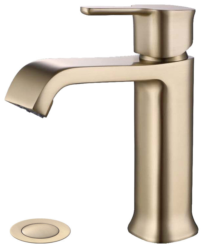 Single Hole Bathroom Faucet with Drain Assembly, Brushed Gold