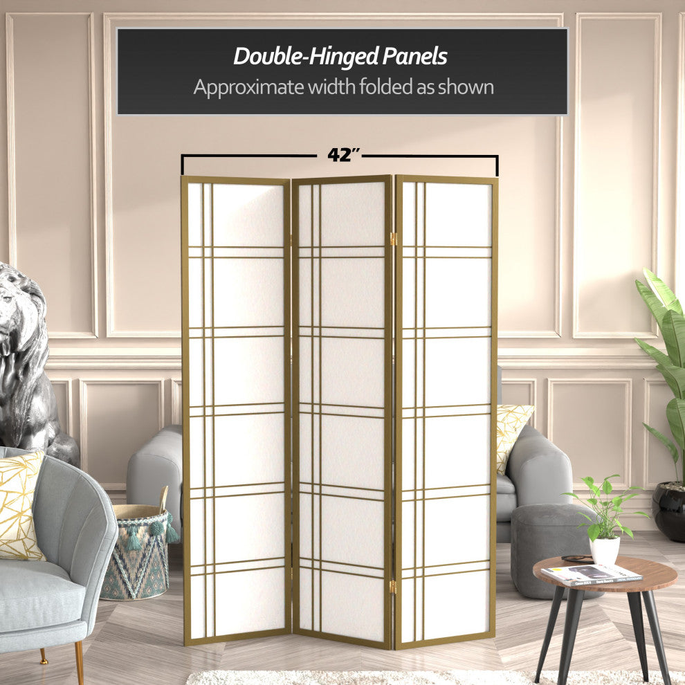 6' Tall Double Cross Shoji Screen, Special Edition, Gold, 3 Panels
