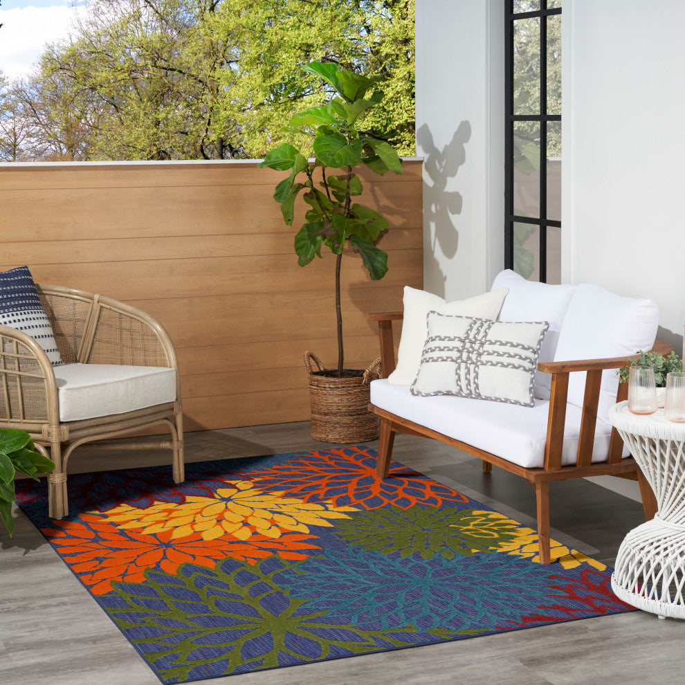 Nourison Aloha 5'3" x 7'5" Navy Multicolor Outdoor Rug