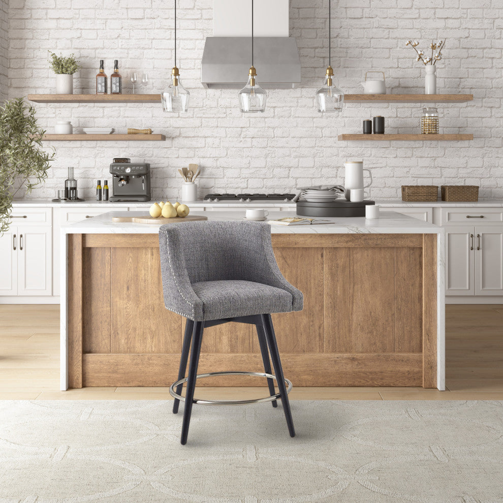 Madison Park Mateo Barrel Style Swivel Counter Stool, Grey