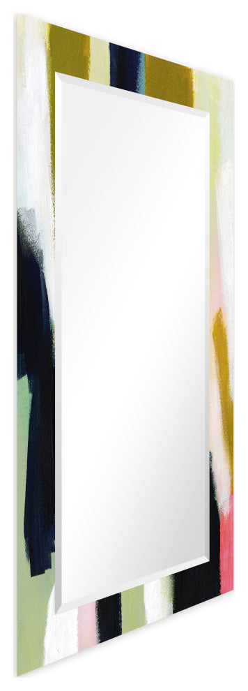 "Sunder" Beveled Mirror on Printed Abstarct Tempered Art Glass, 54x28"