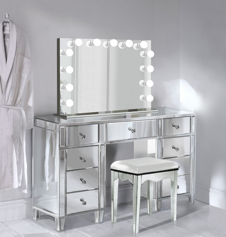 48" Mirrored Vanity Table MultiDrawer With LED  Dimmable Hollywood Mirror and Ch