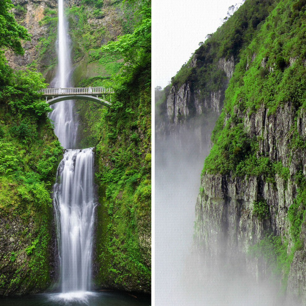 6' Tall Double Sided Mountaintop Waterfall Canvas Room Divider