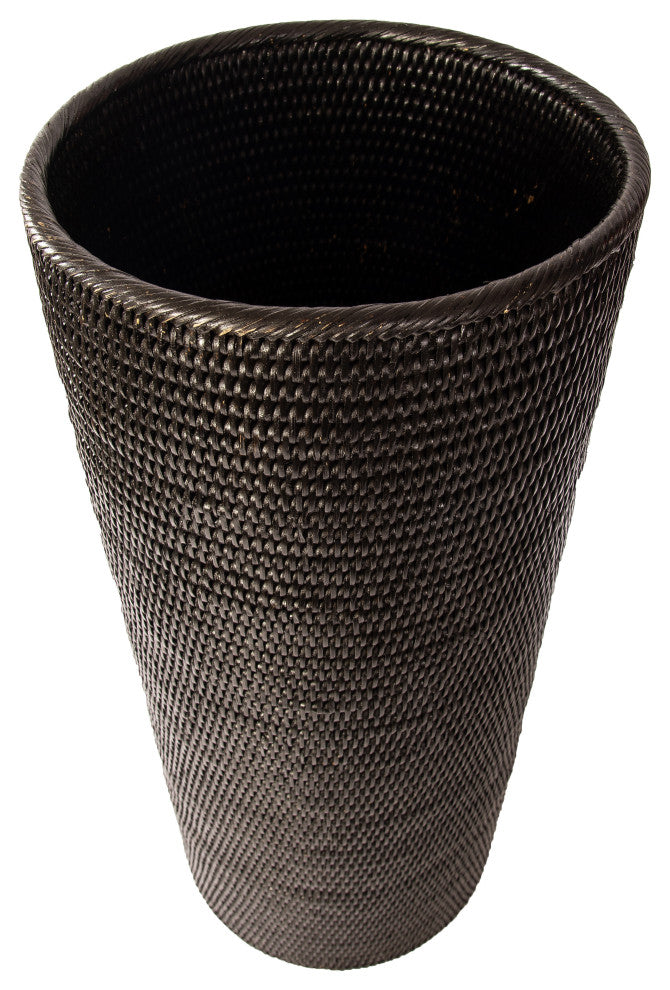 Artifacts Rattan Round Umbrella Basket, Tudor Black