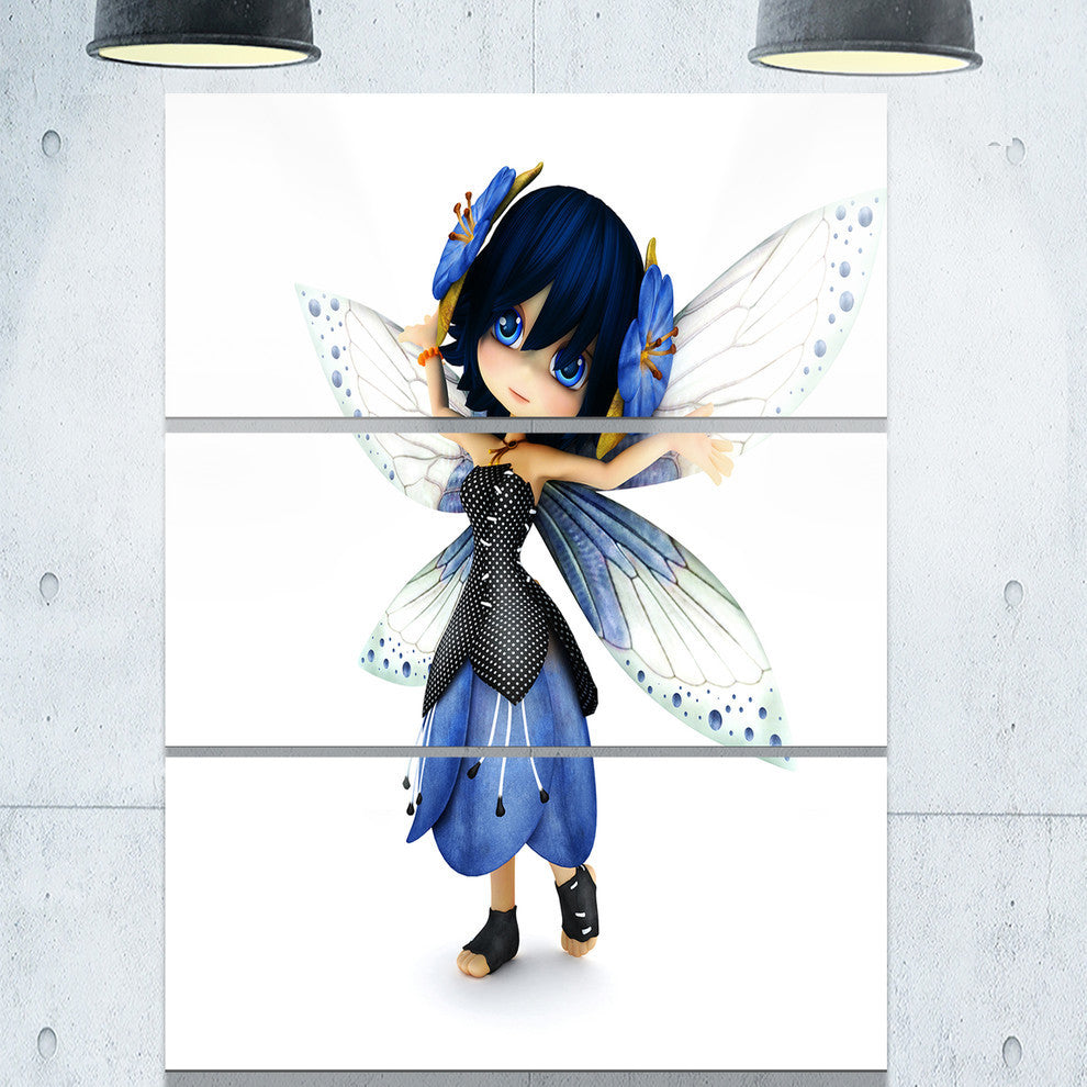 "Fairy Blue Woman With Wings" Painting Metal Wall Art, 3 Panels, 28"x36"