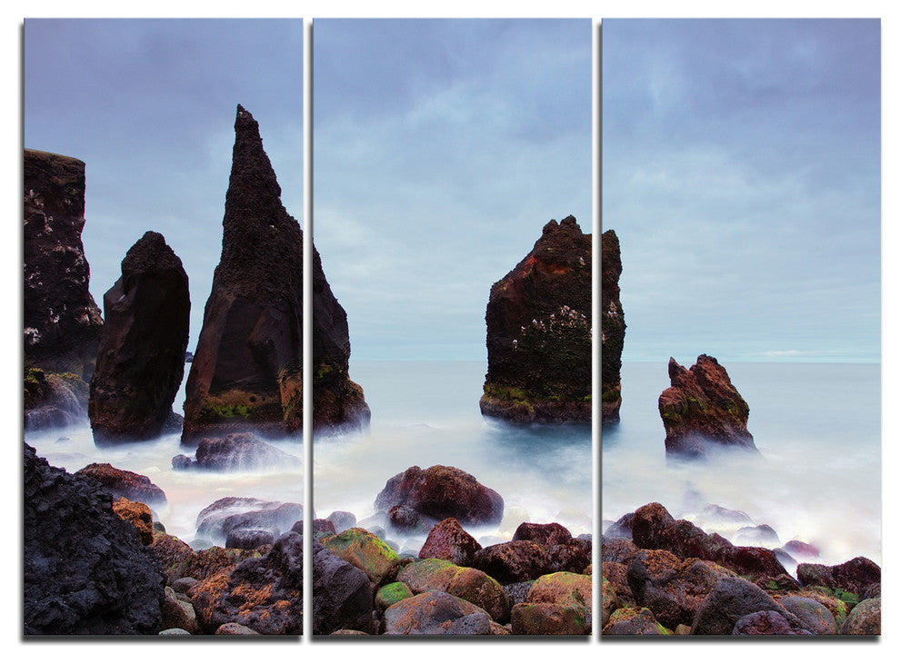 "Sharp Rocky Coastline Raykjanes" Metal Wall Art, 3 Panels, 36"x28"