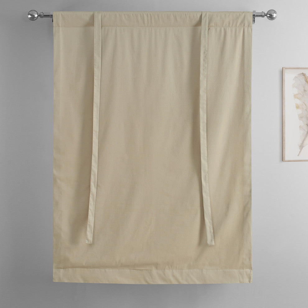Solid Cotton Tie-Up Window Shade Single Panel, 46W x 63L, Sandstone, 46w X 63l