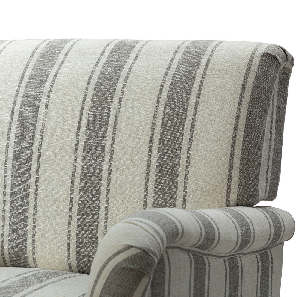 Mid-century Stripe Armchair With Wing Back, Gray