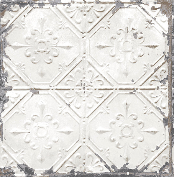 Tin Ceiling Tile Wallpaper, White, Bolt