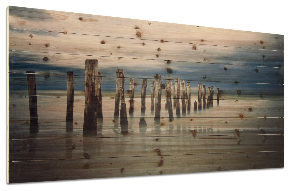 "Low Tide" Beach Side Wall Art Giclee Printed On Solid Fir Wood Planks