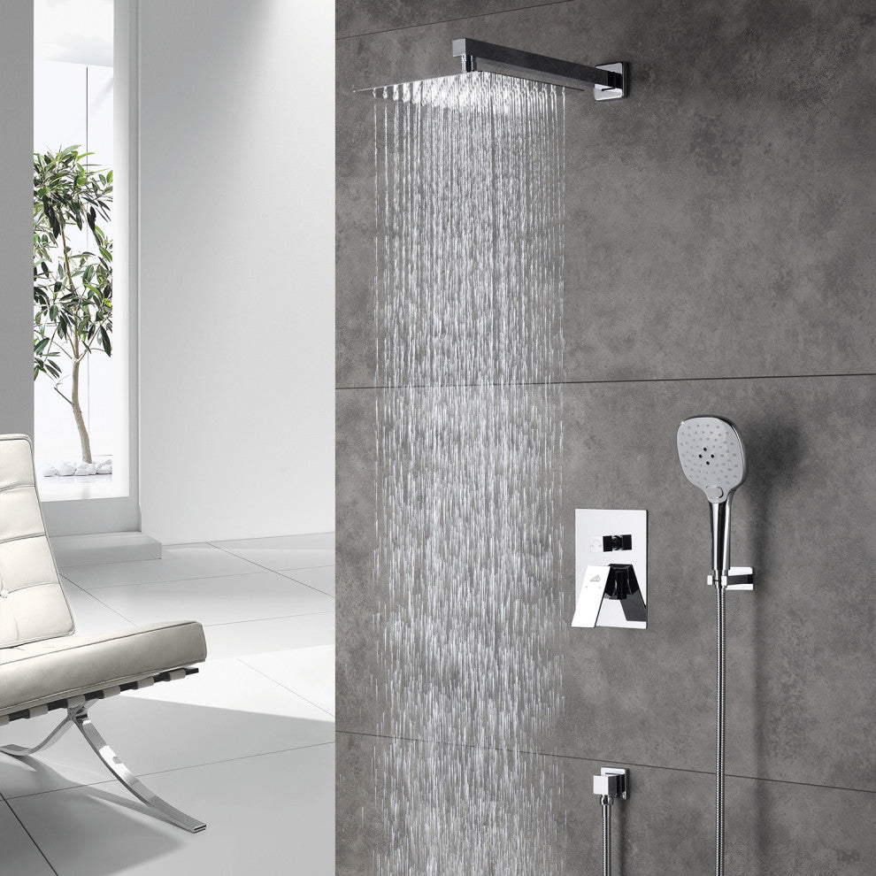 CASAINC 10" Wall Mounted 3 Spray Handheld Rainfall Luxury Shower System Set, Chrome