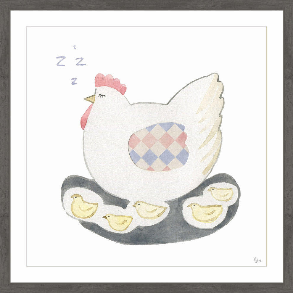 "Poule Sereine II" Framed Painting Print, 24"x24"