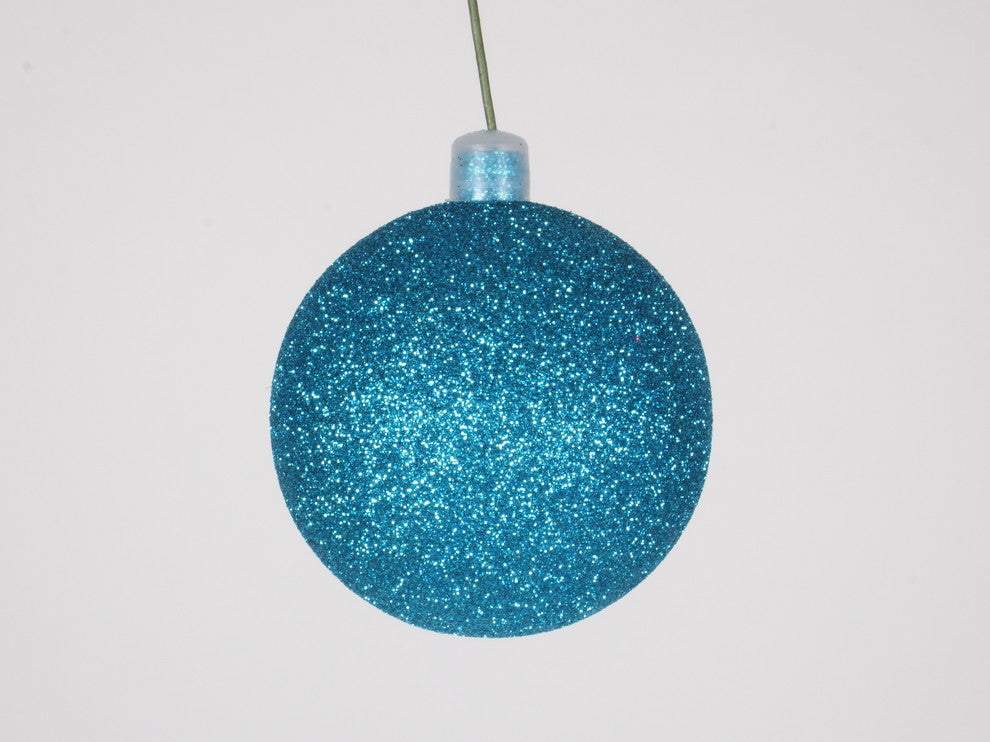 250Mm 10" Aqua Glitter Ball Ornament With Wire