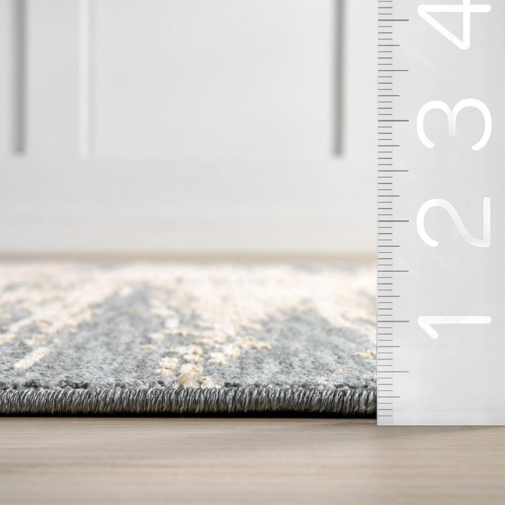 Fiadh Abstract Fringe Area Rug, Blue 10'x14'