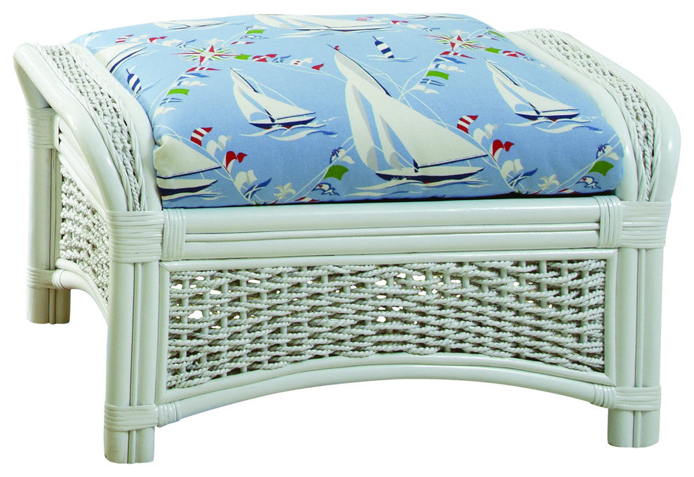 Regatta Ottoman, White, Baja-Lemon Fabric