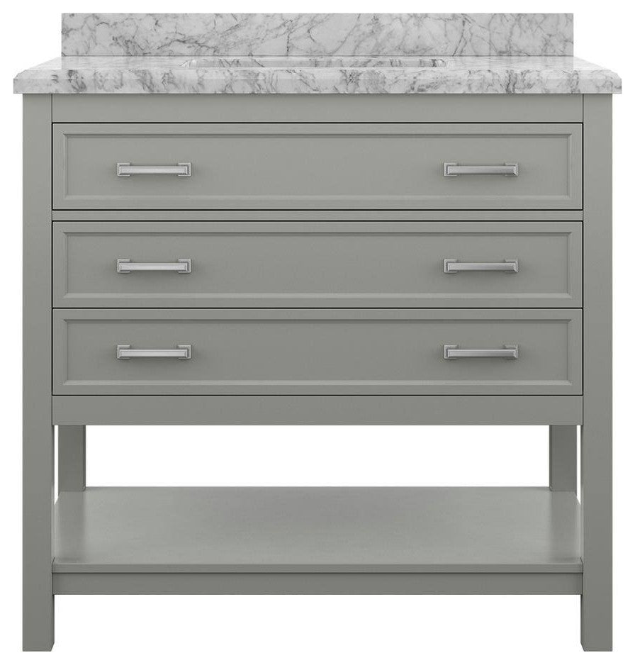 Affinity Bathroom Vanity With Carrara Marble Countertop, Grey, 37 in