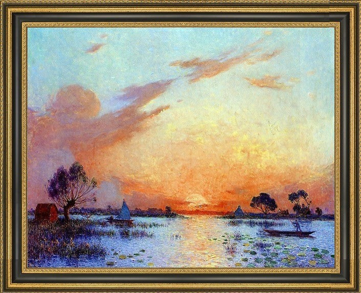 Ferdinand Du Puigaudeau Sunset in Briere Framed Premium Canvas Print, 18"x24"