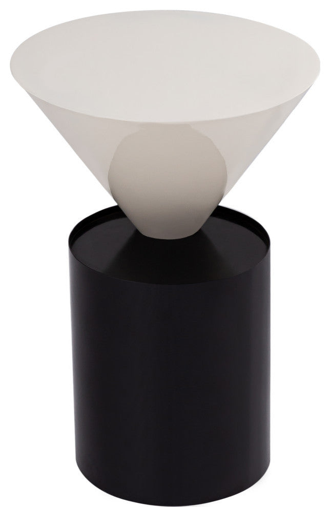 Damon White Metal Top End Table, Matte Black Base