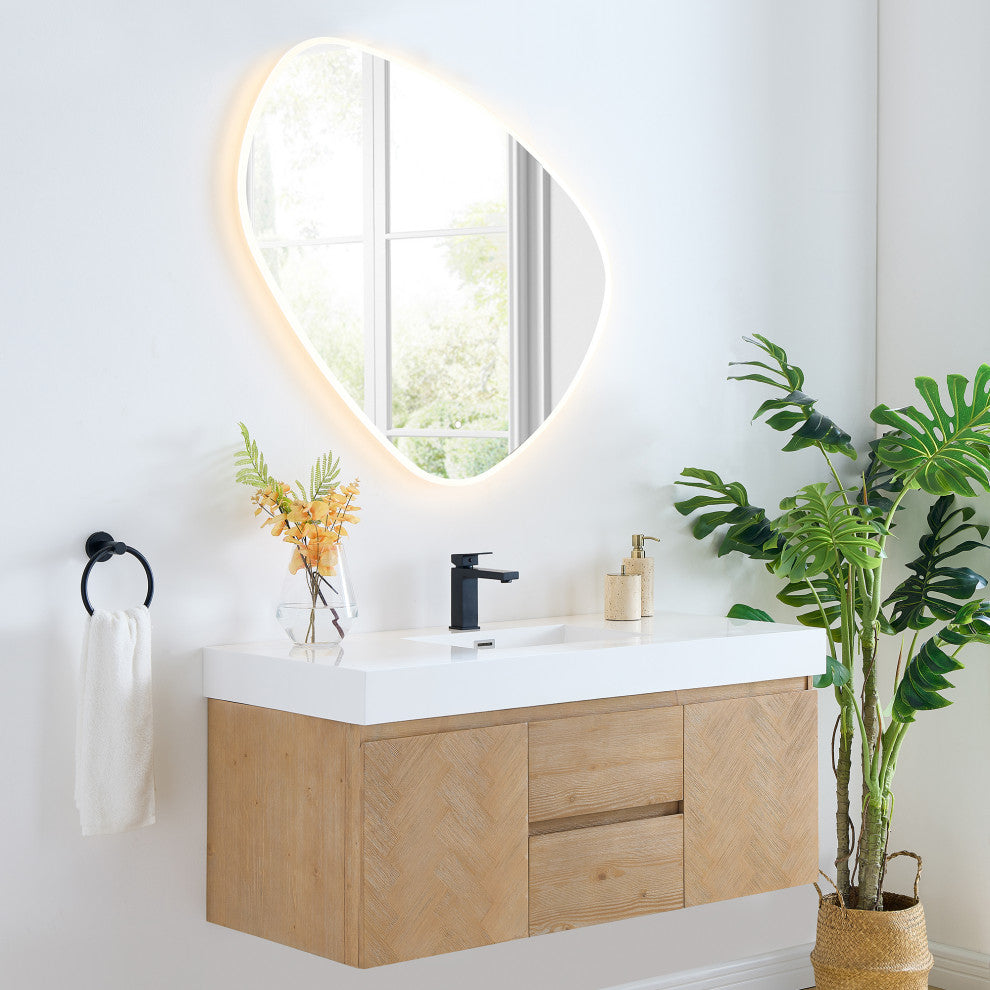 Siena Wall-mounted Single Bath Vanity, Light Brown, 48inch, With Mirror