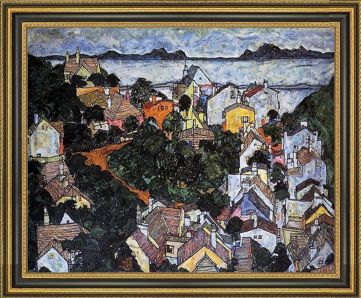 Egon Schiele Summer Landscape  Krumau - 16" x 20" Framed Premium Canvas Print