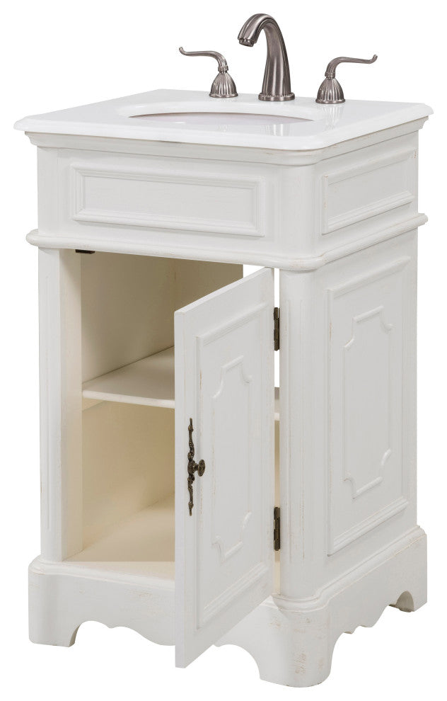 21" Single Bathroom Vanity, Antique White, Ivory White Engineered Marble Top