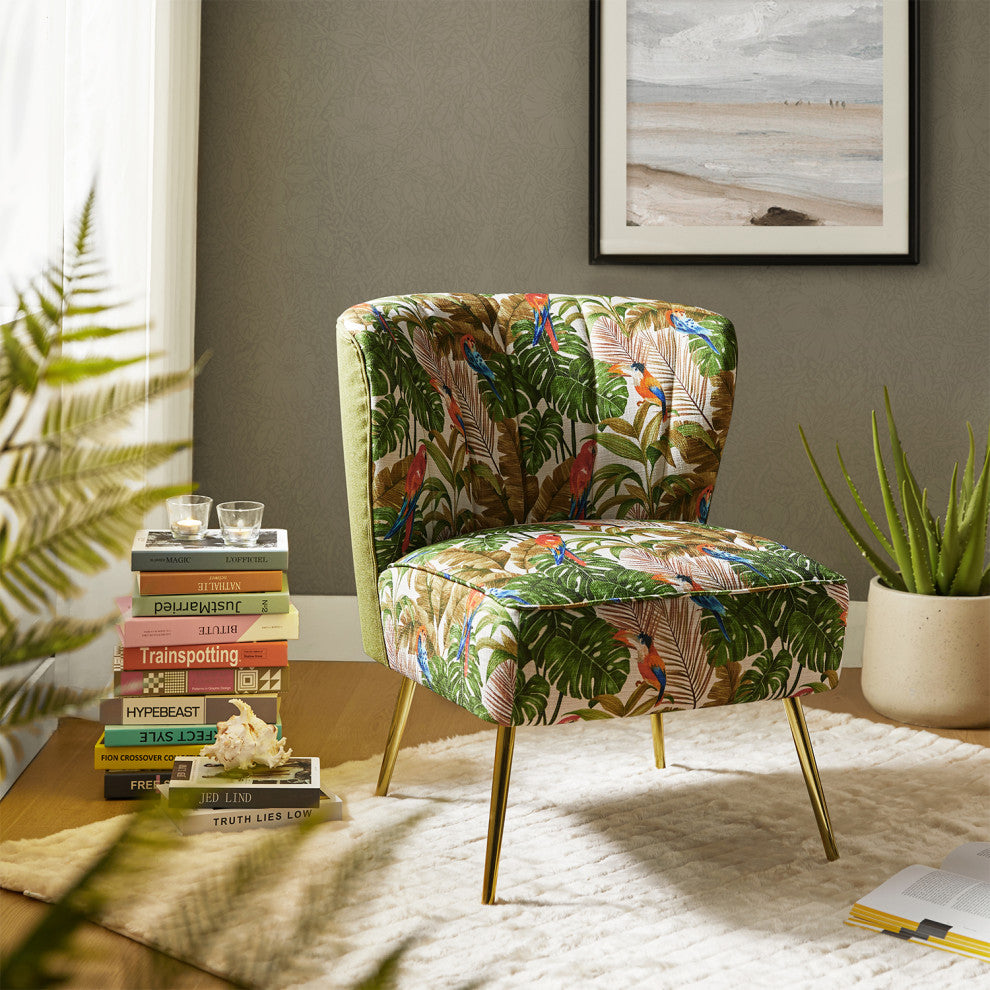 Accent Side Chair With Tufted Back, Green