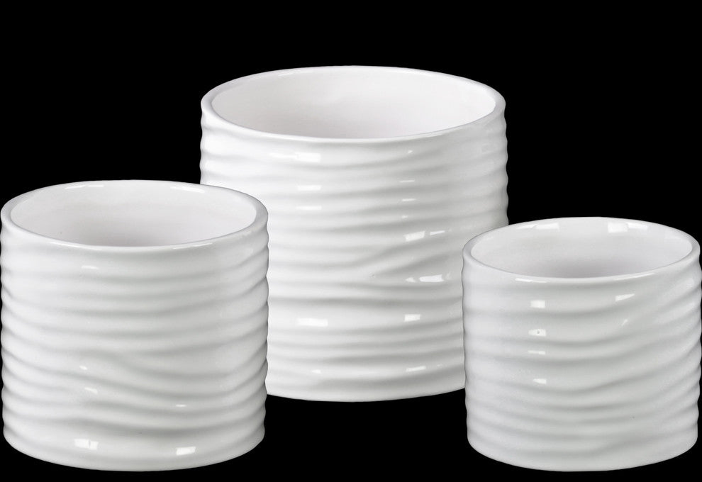 Ceramic Pots, 3-Piece Set, Gloss White