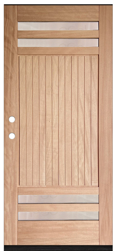 Prehung Unf Mahg Wood 4-Lite Reed Glass Front Door RH-6 9/16"