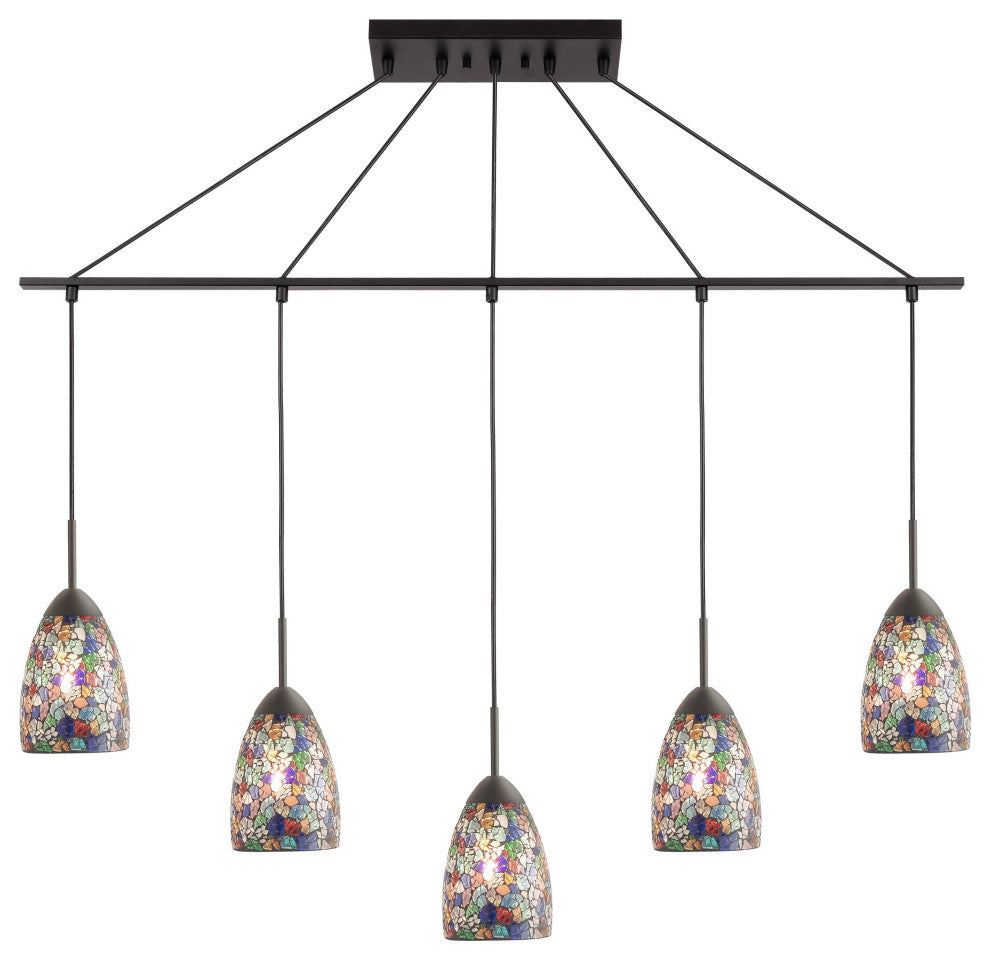 Woodbridge Lighting Venezia 5-Light Pendant Chandelier, Bronze, Linear, 42"w, Mosaic Multicolor