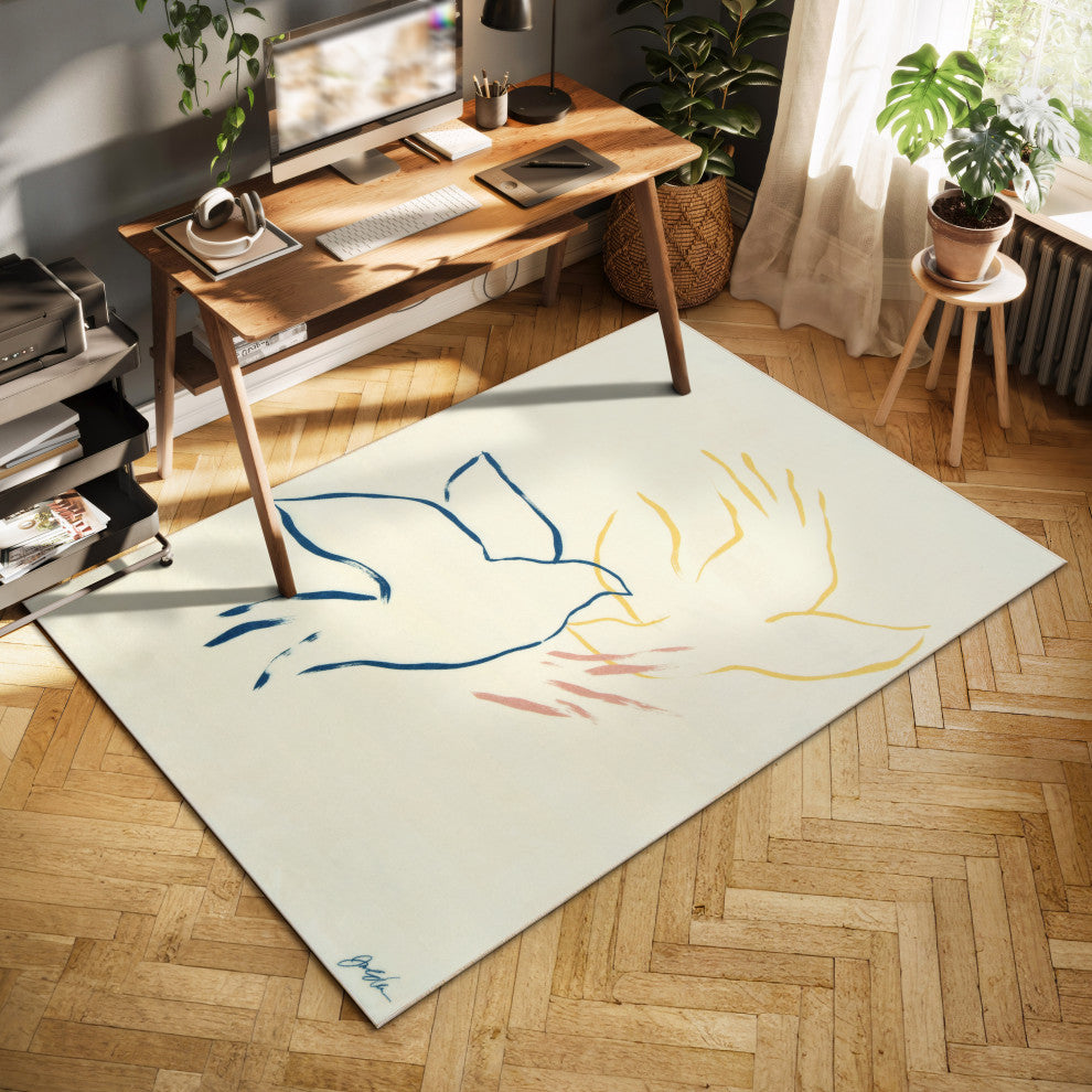 Abstract Flock Hand Washable Power-loomed Art Area Rug, 5'x7.5'