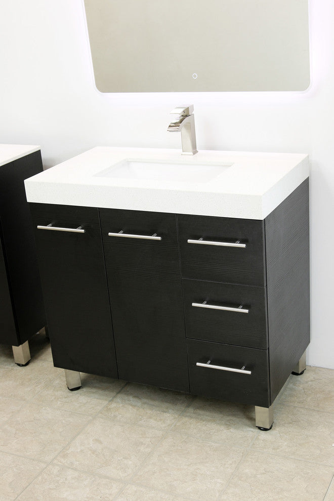 Windbay 48" Free Standing Vanity, Black, White Quartz Under Mount Countertop