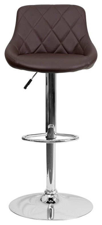 Estella Lily Low-Back Brown Vinyl Swivel Bucket Adjustable Barstool