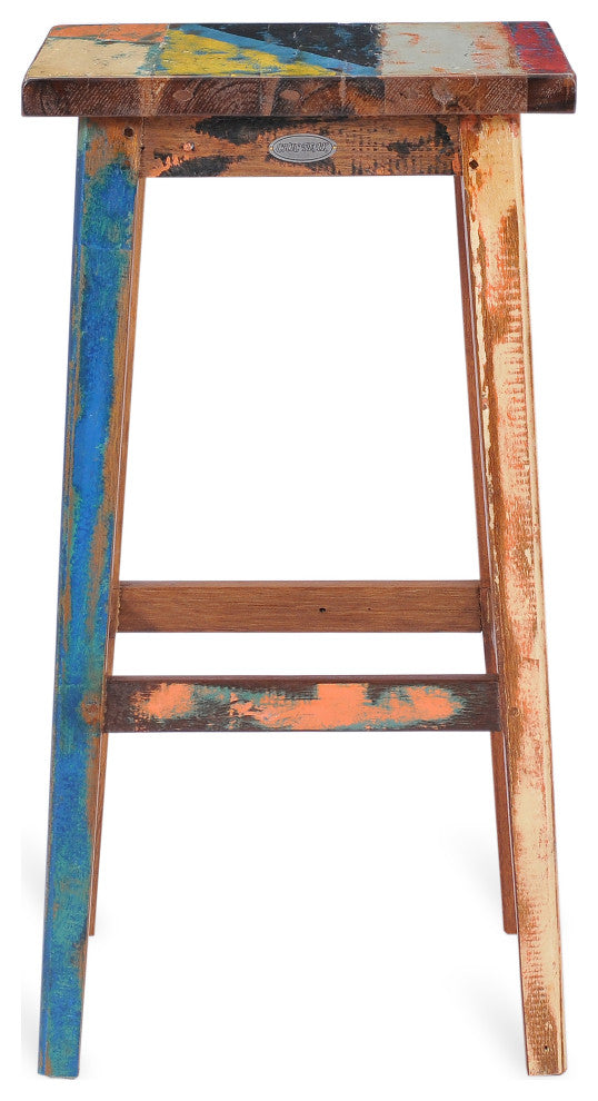 Marina Del Rey Square Recycled Teak Wood Boat Barstool