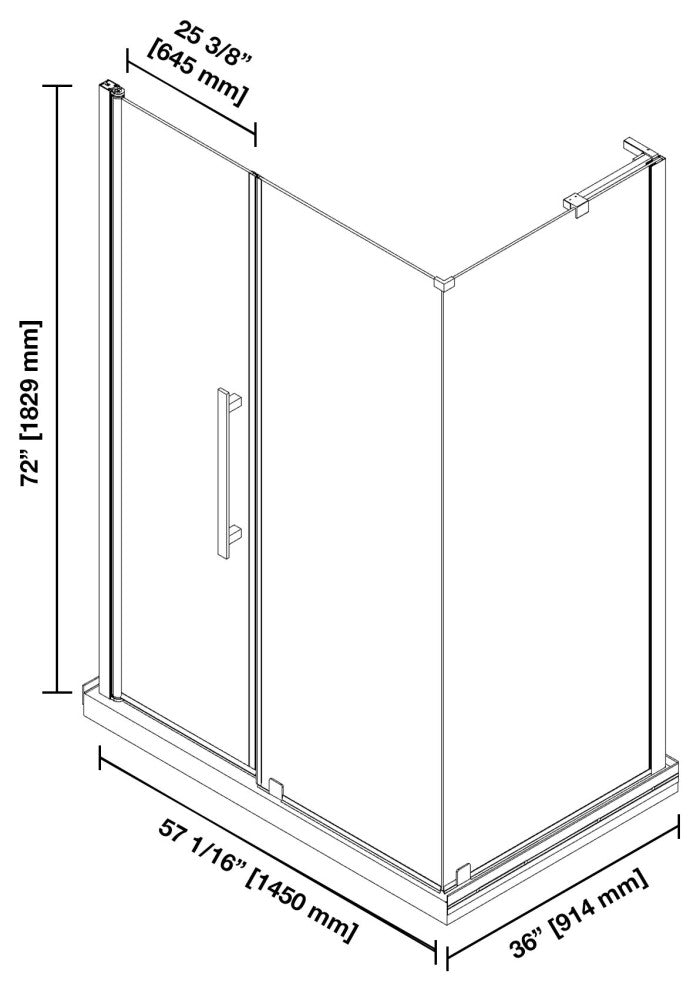 Pasadena 60"Wx36"Dx74 3/4"H Corner Pivot Shower Kit Gold Base