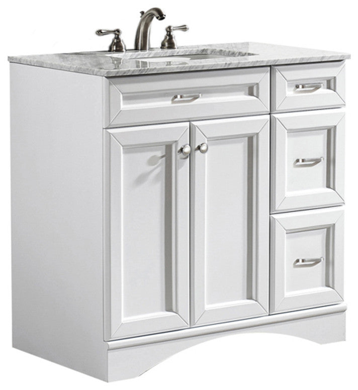 Naples 36" Vanity in White with Carrara White Marble Countertop Without Mirror