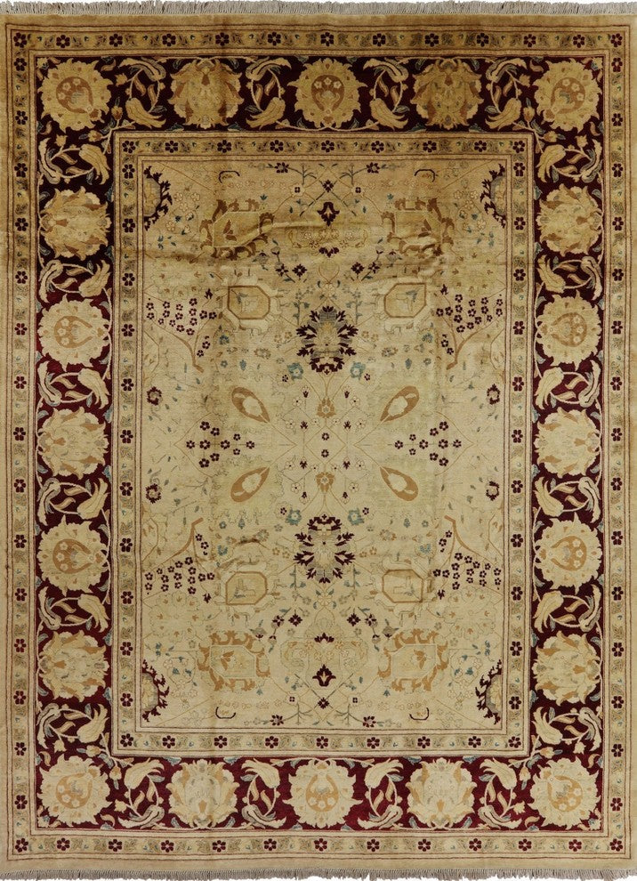 Ivory Handmade Oushak Hand-Knotted Peshawar Chobi Wool Rug, 9'x12'